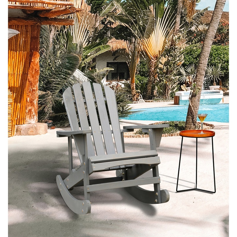 Adirondack Rocking Chair Solid Wood Chairs Finish Outdoor Furniture for Patio, Backyard, Garden - Gray