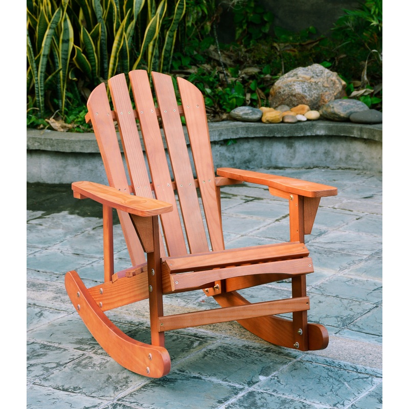 Adirondack Rocking Chair Solid Wood Chairs Finish Outdoor Furniture for Patio, Backyard, Garden - Walnut Brown