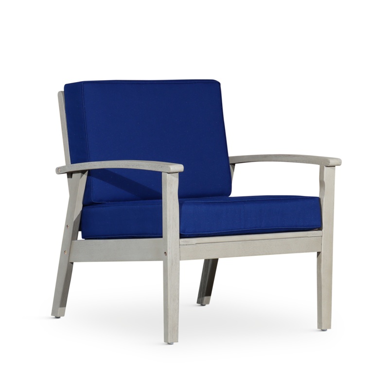 Deep Seat Eucalyptus Chair, Driftwood Gray Finish, Navy Cushions
