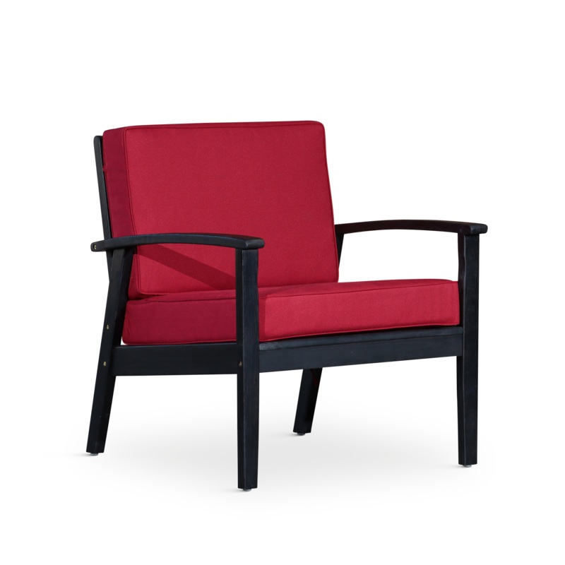 Deep Seat Eucalyptus Chair, Espresso Finish, Burgundy Cushions