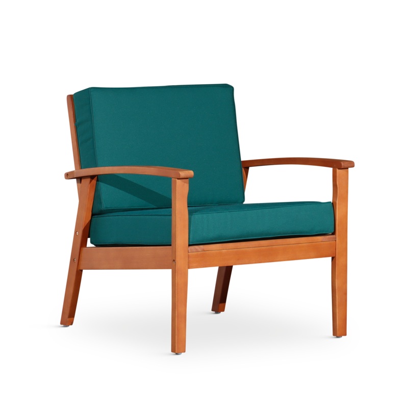 Deep Seat Eucalyptus Chair, Natural Oil Finish, Dark Green Cushions