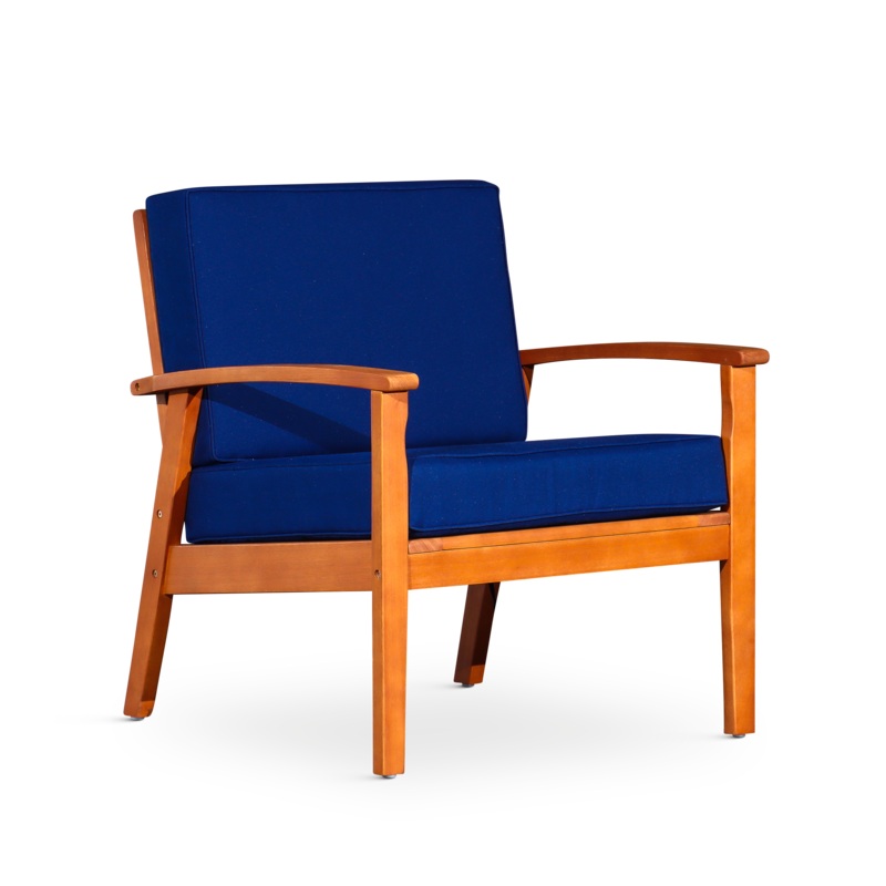 Deep Seat Eucalyptus Chair, Natural Oil Finish, Navy Cushions