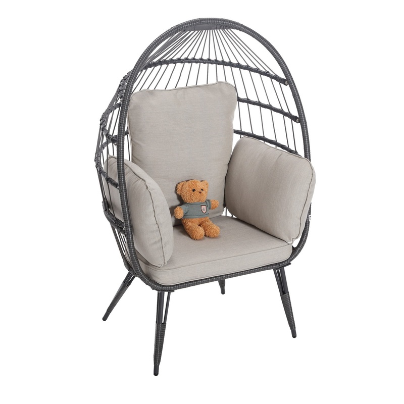 Egg Chair Wicker Outdoor Indoor Oversized Large Lounger with Stand Cushion Egg Basket Chair 350lbs Capacity for Patio, Garden Backyard Balcony, Beige