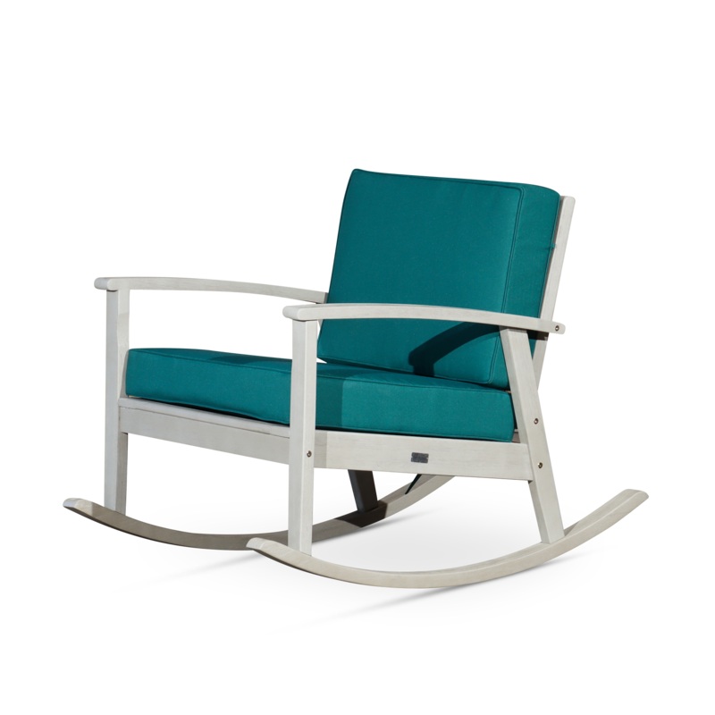 Eucalyptus Rocking Chair with Cushions, Driftwood Gray Finish, Dark Green Cushions