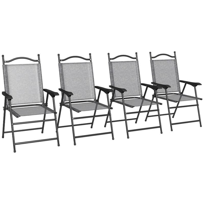 Folding Patio Chairs, Set of 4 Sports Chairs for Adults, Camping Chairs with Armrests, Breathable Mesh Fabric Seat for Lawn, Gray