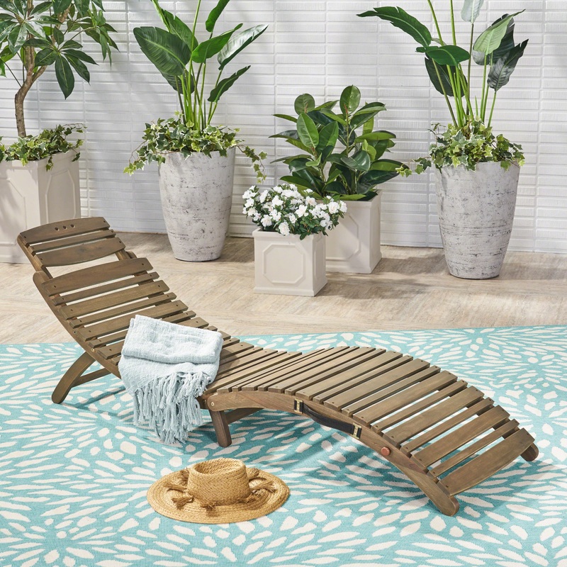 LAHAINA WOOD FOLDABLE CHAISE LOUNGE - GREY