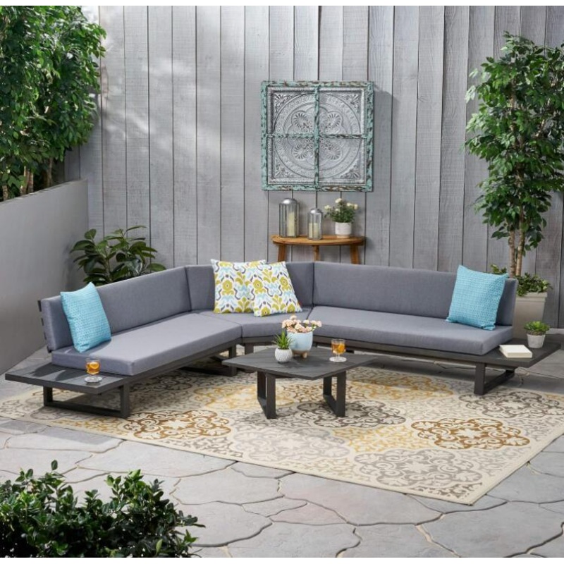 MIRABELLE 5 SEATER SECTIONAL SOFA SET WITH CUSHIONS, DARK GRAY