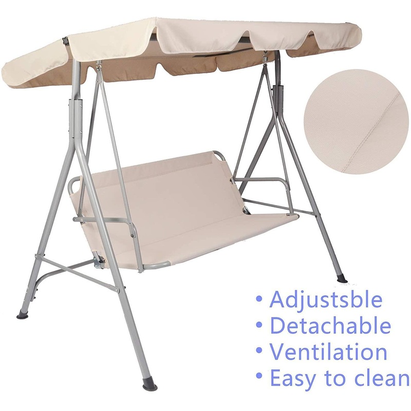 Outdoor Porch Patio Swing Chair with Stand and Waterproof Canopy All Weather Resistant Swing Bench