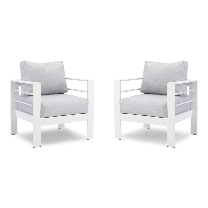 Small Comfy Couch White Aluminum Single Sofa Outdoor Couch Patio Furniture Set Of 2 Pieces
