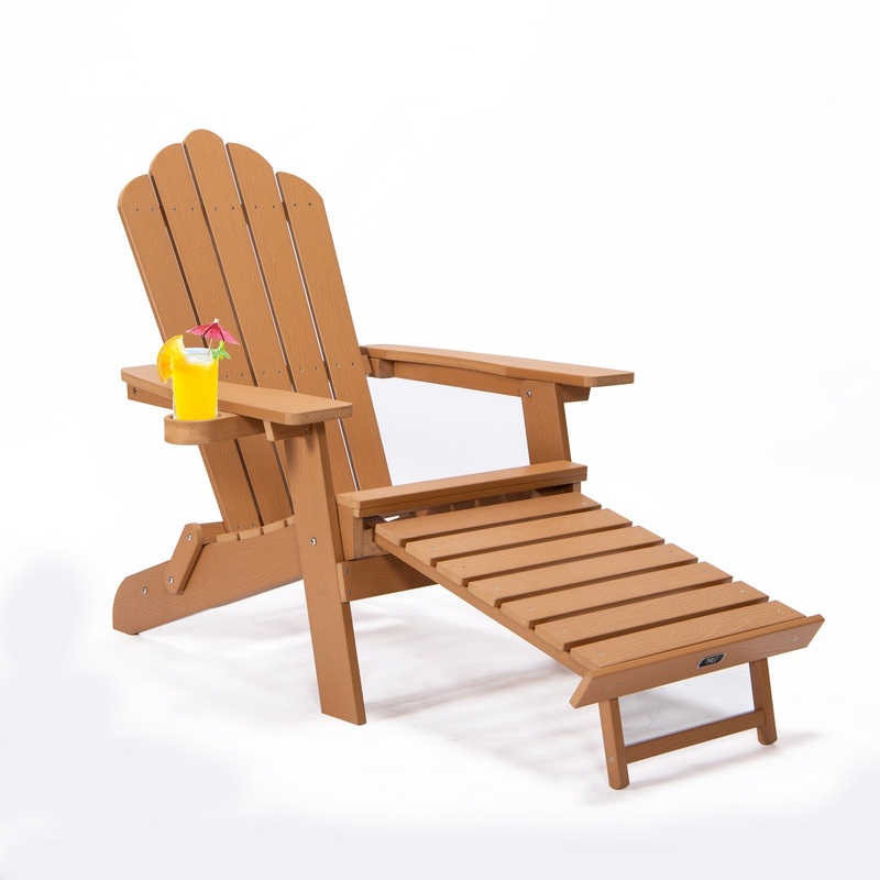 TALE Folding Adirondack Chair with Pullout Ottoman with Cup Holder, Oversized, Poly Lumber, for Patio Deck Garden, Backyard Furniture, Easy to Install, BROWN. Banned from selling on Amazon