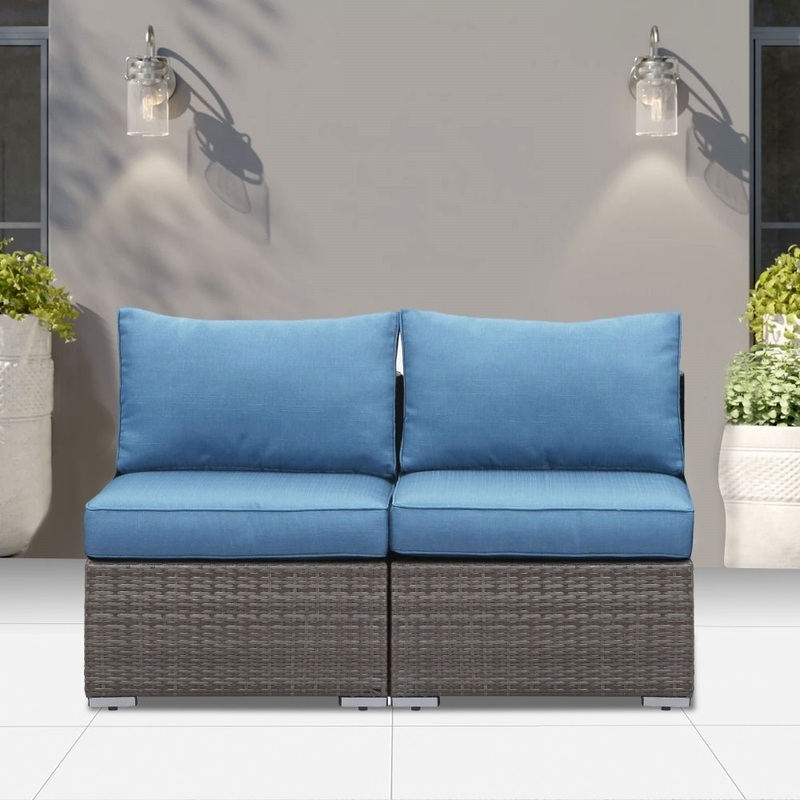 Wholesale Rattan Wicker Armless Twin Single Double Sectional Grey Navy Blue Sofa Of 2 Seat Couch