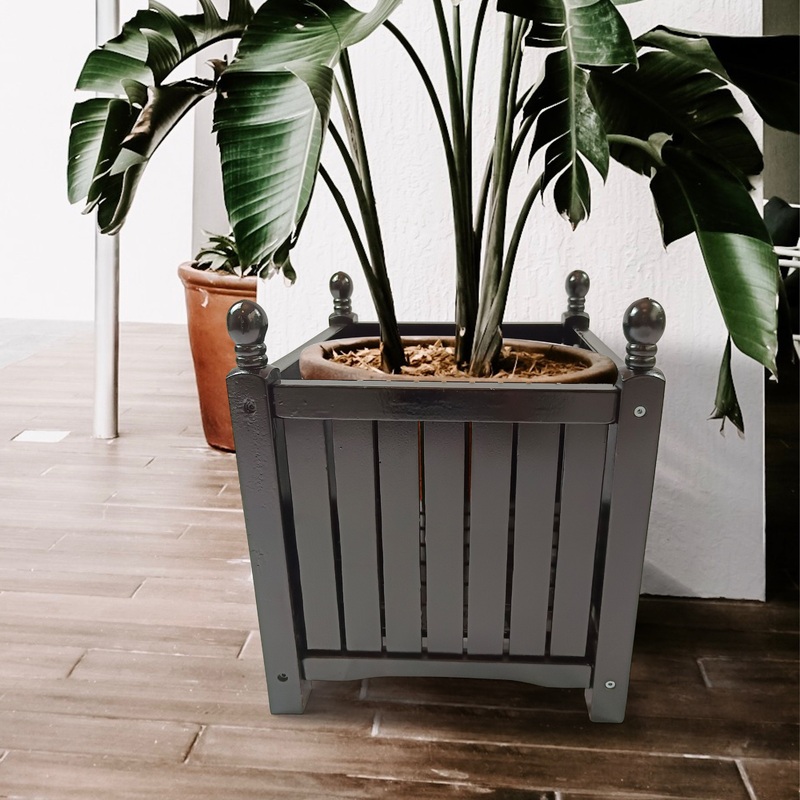 Wood Outdoor Square Wooden Flower and Herb Pot for Garden, Porch and Patio - Outside Plant and Vegetable Container, Planter, Black