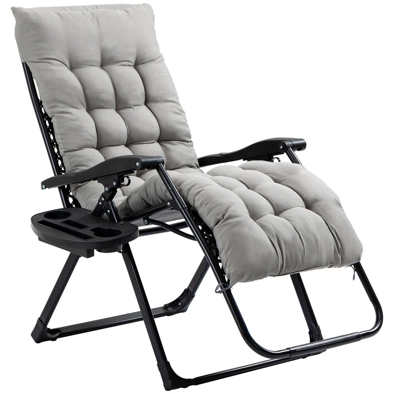 Zero Gravity Chair, Folding Reclining Lounge Chair with Padded Cushion, Side Tray for Indoor and Outdoor, Supports up to 264lbs, Gray