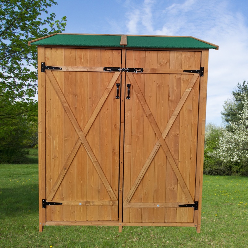 XWT011 WOODEN SHED Natural for backyard garden big Tool storage Flat roof tool room 63.58"X 24.6"X 53.15"