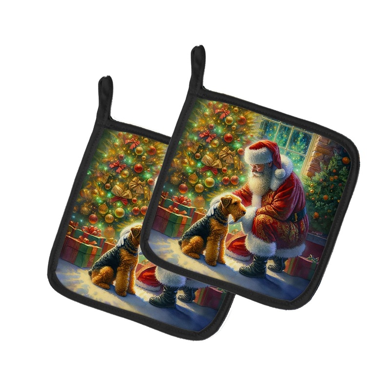 Airedale Terrier and Santa Claus Pot Holders - Set of 2 Decorative Kitchen Helpers | Made in the USA