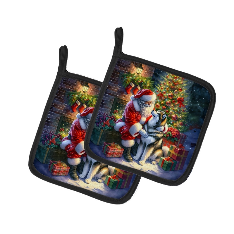 Alaskan Malamute and Santa Claus Pot Holders - Set of 2 Decorative Kitchen Helpers | Made in the USA