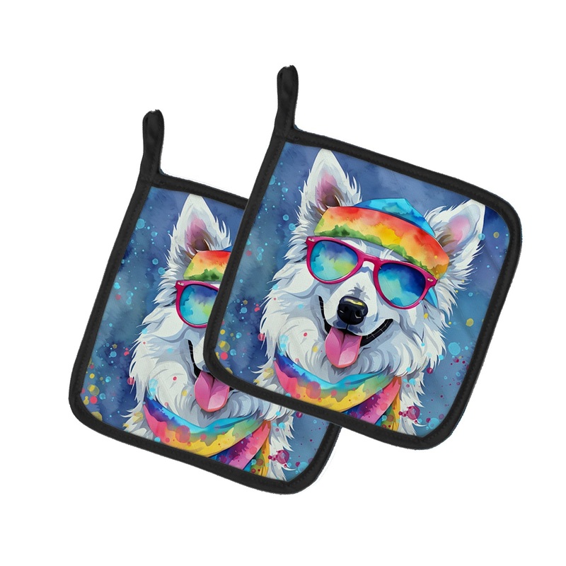American Eskimo Hippie Dawg Pot Holders - Set of 2 Decorative Kitchen Helpers | Made in the USA