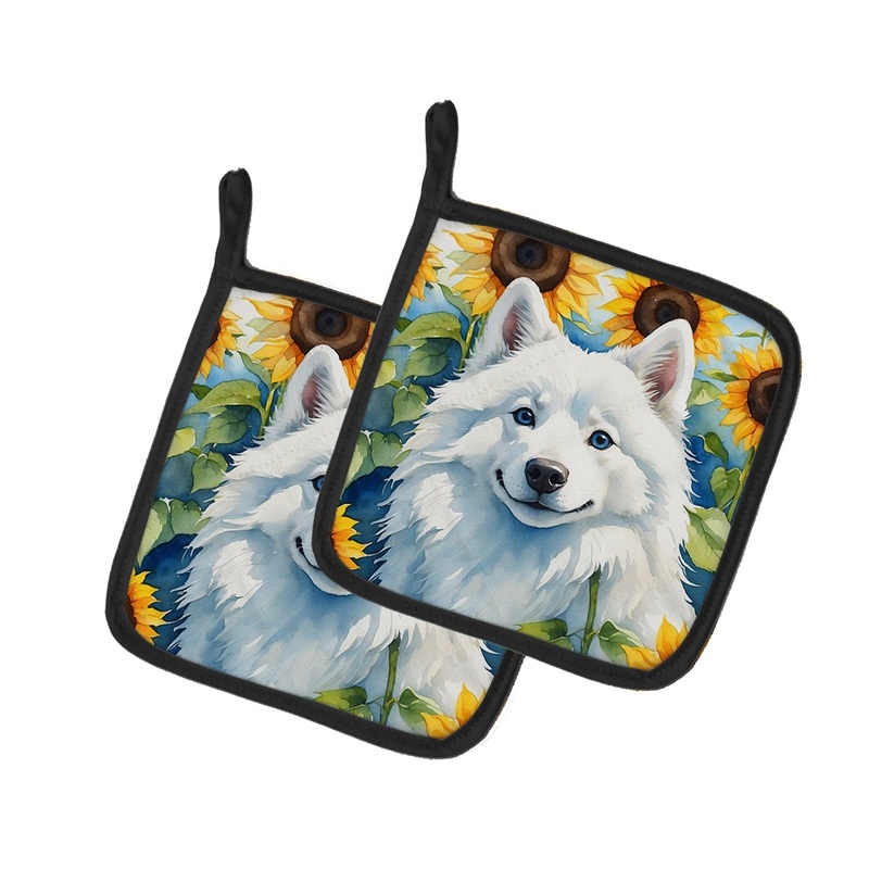 American Eskimo in Sunflowers Pot Holders - Set of 2 Decorative Kitchen Helpers | Made in the USA