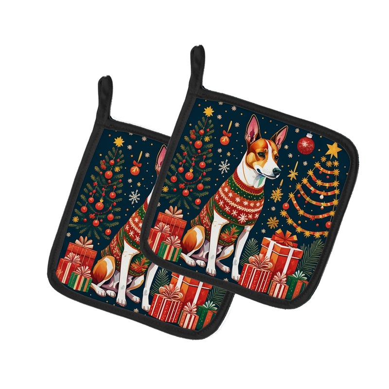 Basenji Christmas Pot Holders - Set of 2 Decorative Kitchen Helpers | Made in the USA