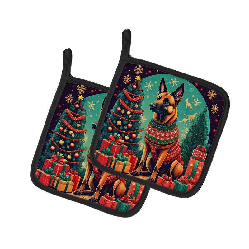 Belgian Malinois Christmas Pot Holders - Set of 2 Decorative Kitchen Helpers | Made in the USA