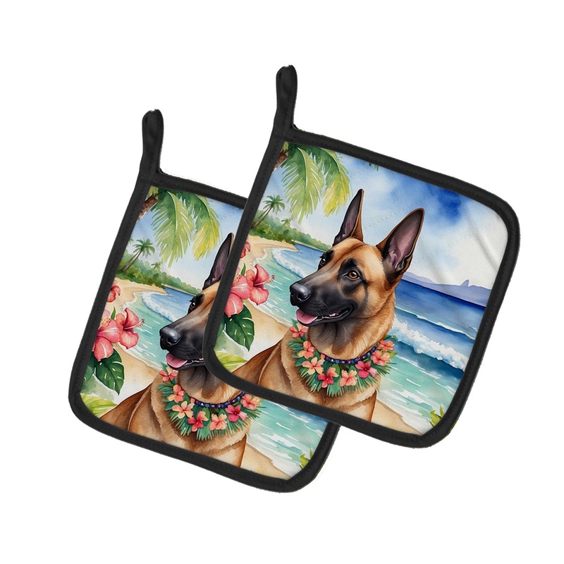 Belgian Malinois Luau Pot Holders - Set of 2 Decorative Kitchen Helpers | Made in the USA