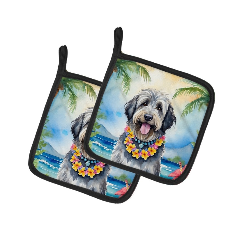 Bergamasco Sheepdog Luau Pot Holders - Set of 2 Decorative Kitchen Helpers | Made in the USA
