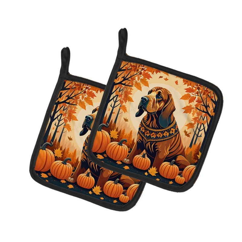 Bloodhound Fall Pot Holders - Set of 2 Decorative Kitchen Helpers | Made in the USA
