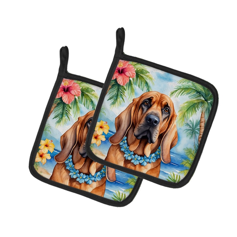 Bloodhound Luau Pot Holders - Set of 2 Decorative Kitchen Helpers | Made in the USA