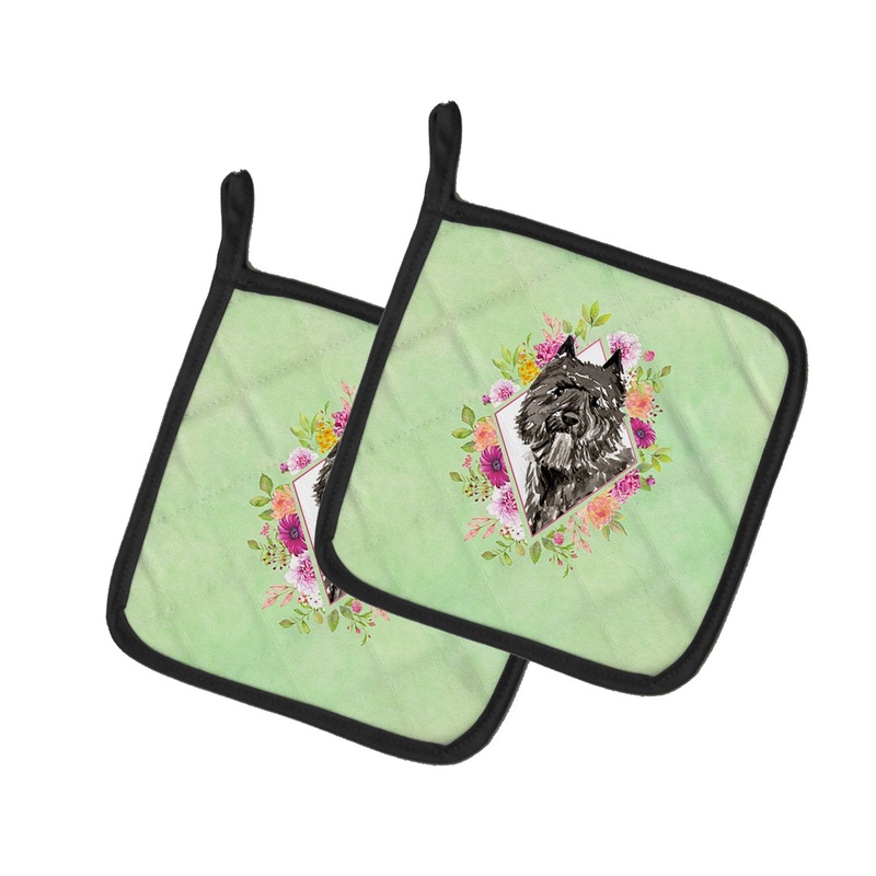 Bouvier des Flandres Green Flowers Pot Holders - Set of 2 - Heat-Resistant Kitchen Essentials CK4416PTHD