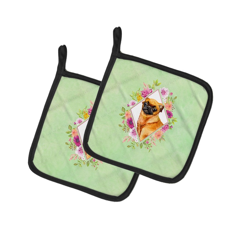 Brabant Griffon Green Flowers Pot Holders - Set of 2 - Heat-Resistant Kitchen Essentials CK4345PTHD