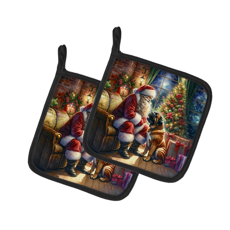 Bullmastiff and Santa Claus Pot Holders - Set of 2 Decorative Kitchen Helpers | Made in the USA
