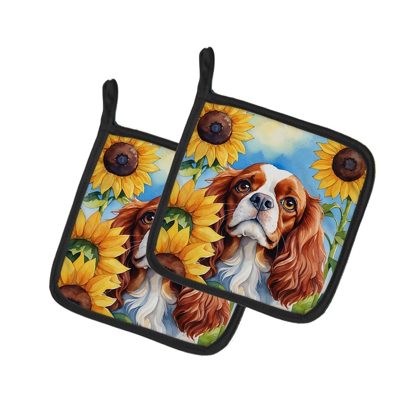 Cavalier Spaniel in Sunflowers Pot Holders - Set of 2 Decorative Kitchen Helpers | Made in the USA