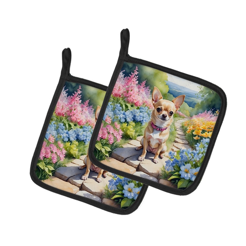 Chihuahua Spring Path Pot Holders - Set of 2 Decorative Kitchen Helpers | Made in the USA