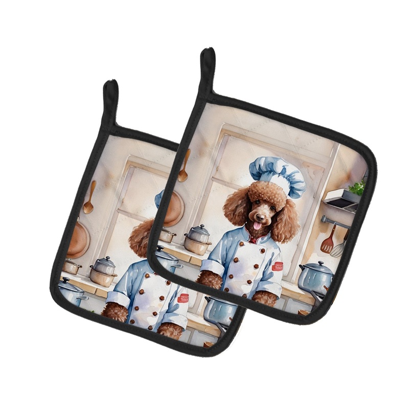 Chocolate Poodle The Chef Pot Holders - Set of 2 Decorative Kitchen Helpers | Made in the USA