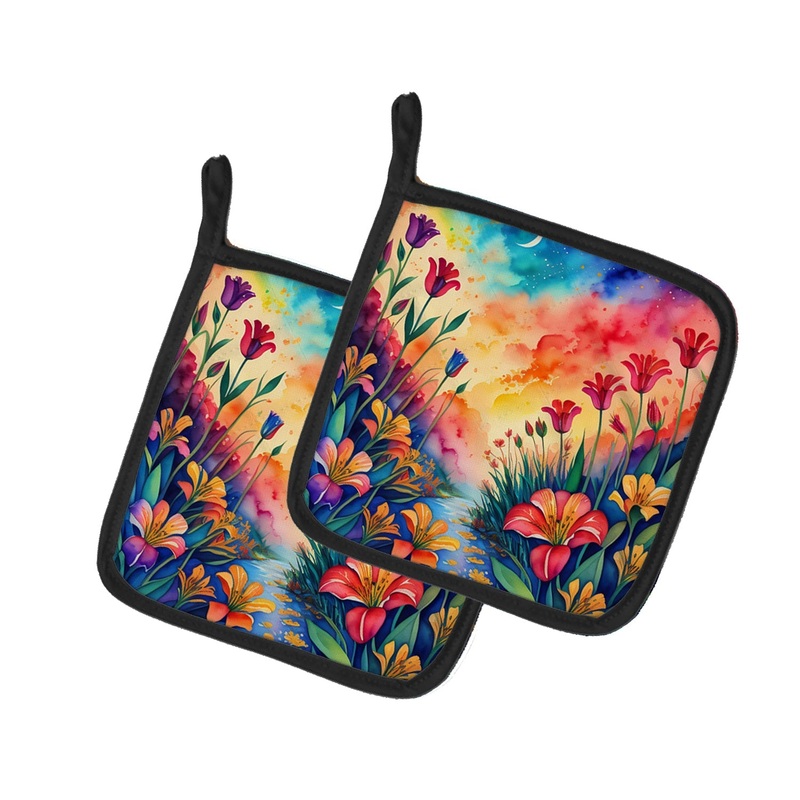 Colorful Alstroemerias Pot Holders - Set of 2 Decorative Kitchen Helpers | Made in the USA