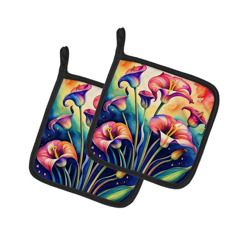 Colorful Calla Lilies Pot Holders - Set of 2 Decorative Kitchen Helpers | Made in the USA