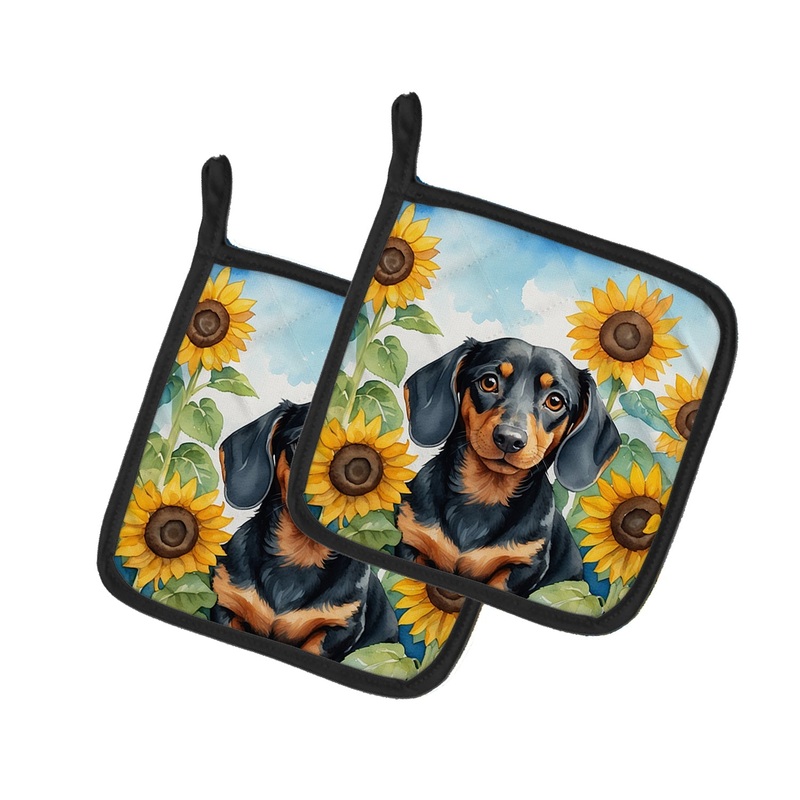 Dachshund in Sunflowers Pot Holders - Set of 2 Decorative Kitchen Helpers | Made in the USA