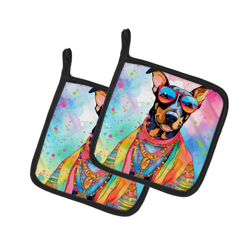 Doberman Pinscher Hippie Dawg Pot Holders - Set of 2 Decorative Kitchen Helpers | Made in the USA
