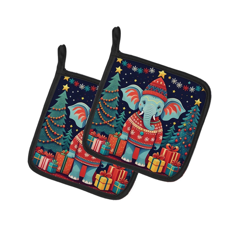 Elephant Christmas Pot Holders - Set of 2 Decorative Kitchen Helpers | Made in the USA