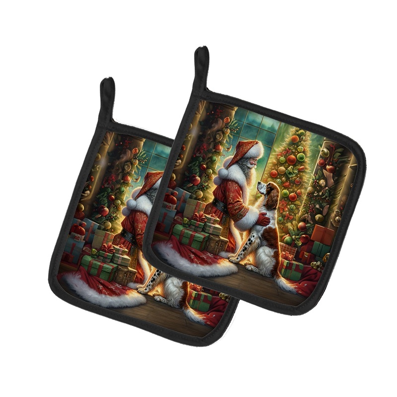 English Setter and Santa Claus Pot Holders - Set of 2 Decorative Kitchen Helpers | Made in the USA
