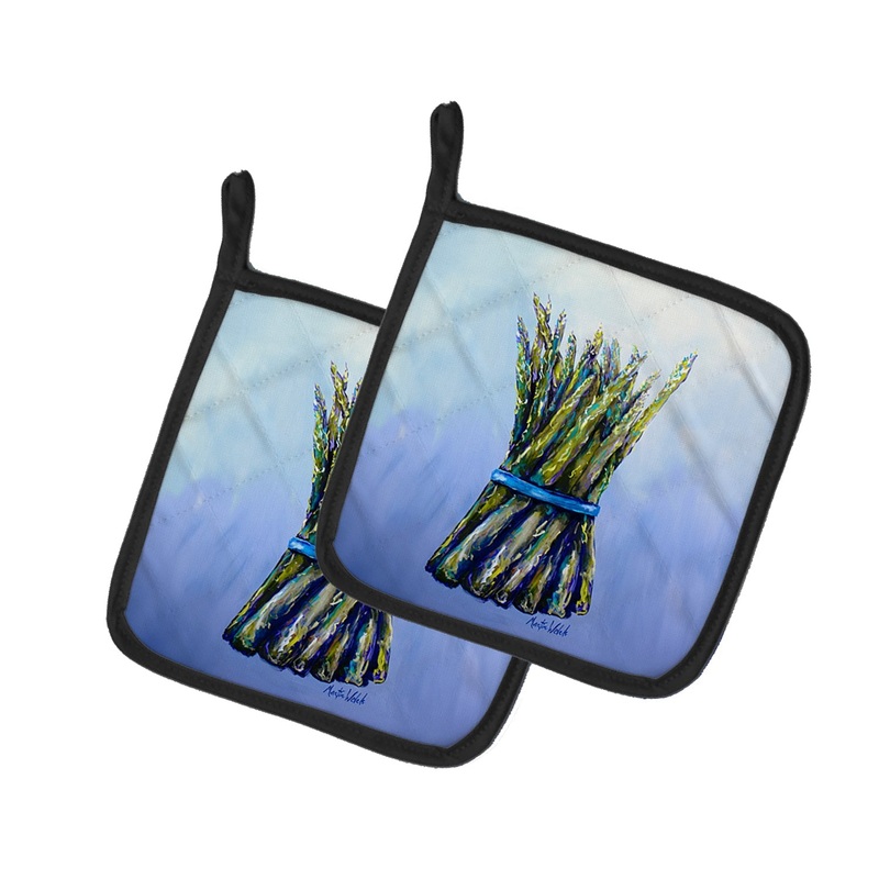 Fresh Bunch Asparagus Pot Holders - Set of 2 Decorative Kitchen Helpers | Made in the USA