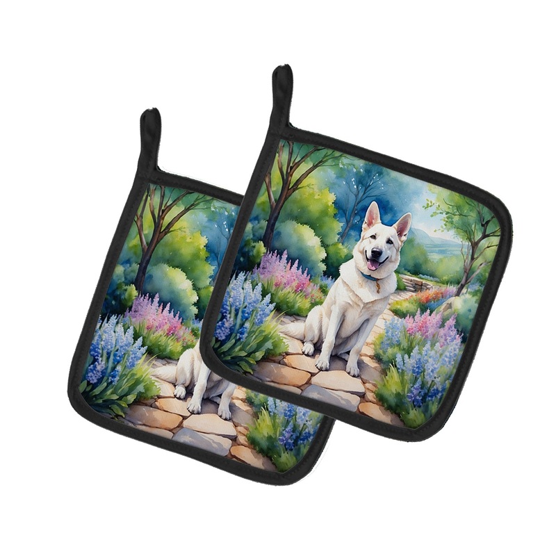 German Shepherd Spring Path Pot Holders - Set of 2 Decorative Kitchen Helpers | Made in the USA