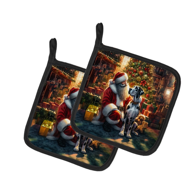 Great Dane and Santa Claus Pot Holders - Set of 2 Decorative Kitchen Helpers | Made in the USA