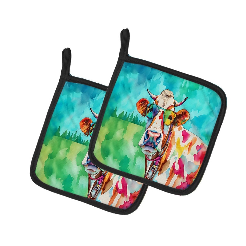 Hippie Animal Cow Pot Holders - Set of 2 Decorative Kitchen Helpers | Made in the USA