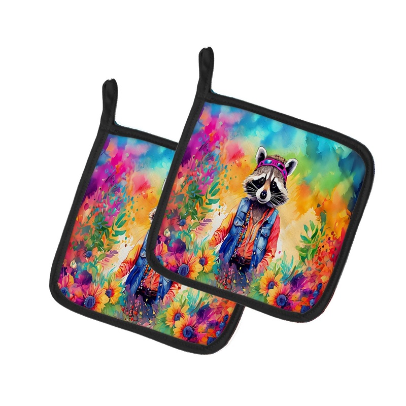 Hippie Animal Raccoon Pot Holders - Set of 2 Decorative Kitchen Helpers | Made in the USA
