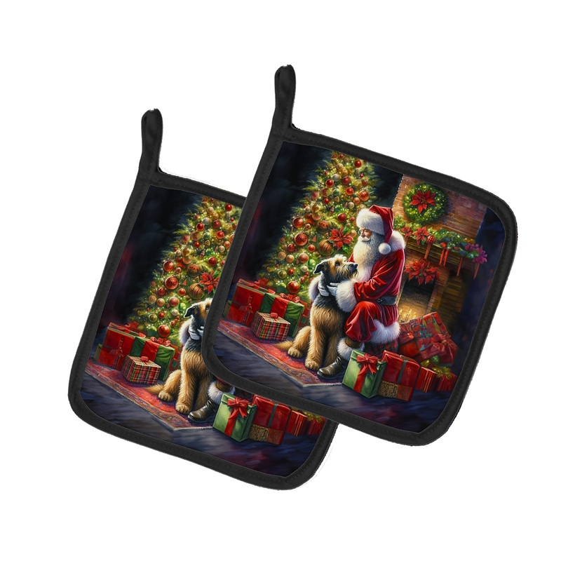 Irish Wolfhound and Santa Claus Pot Holders - Set of 2 Decorative Kitchen Helpers | Made in the USA