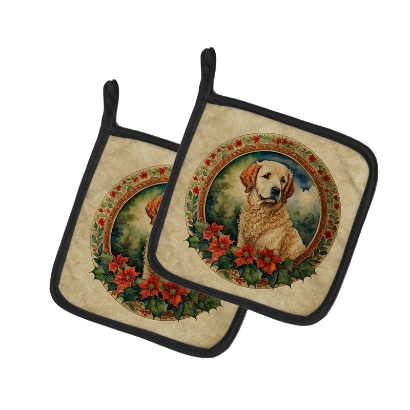 Kuvasz Christmas Flowers Pot Holders - Set of 2 Decorative Kitchen Helpers | Made in the USA