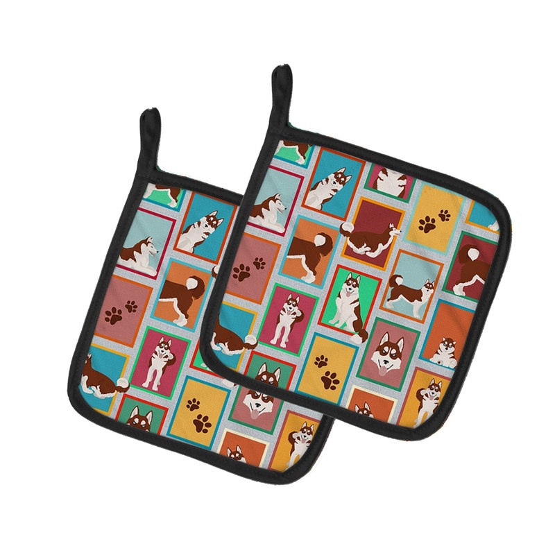 Lots of Red Siberian Husky Pot Holders - Set of 2 Decorative Kitchen Helpers | Made in the USA