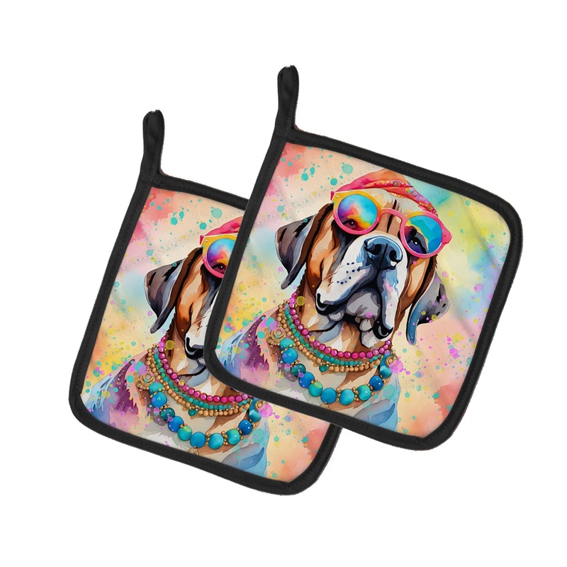 Mastiff Hippie Dawg Pot Holders - Set of 2 Decorative Kitchen Helpers | Made in the USA