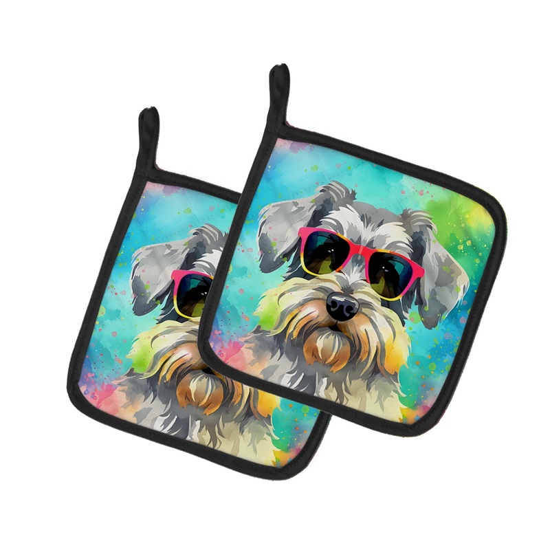 Schnauzer Hippie Dawg Pot Holders - Set of 2 Decorative Kitchen Helpers | Made in the USA